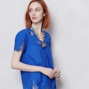 Anthropologie Vanessa Virginia Lace Blouse Royal Blue